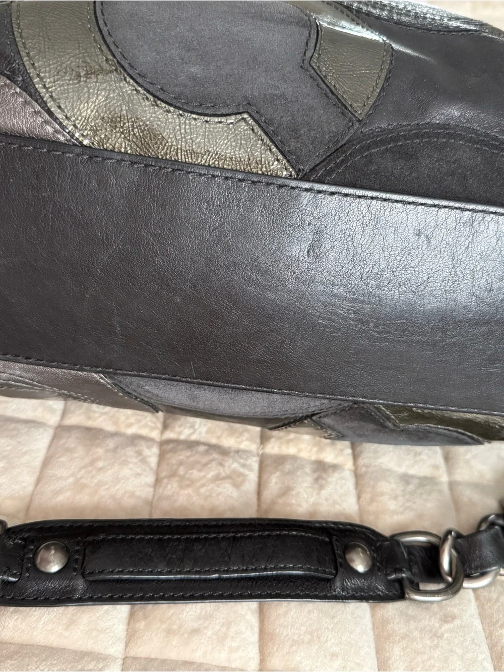 Coach Black Multi-Gray Circular Patchwork Leather Shoulder Bag